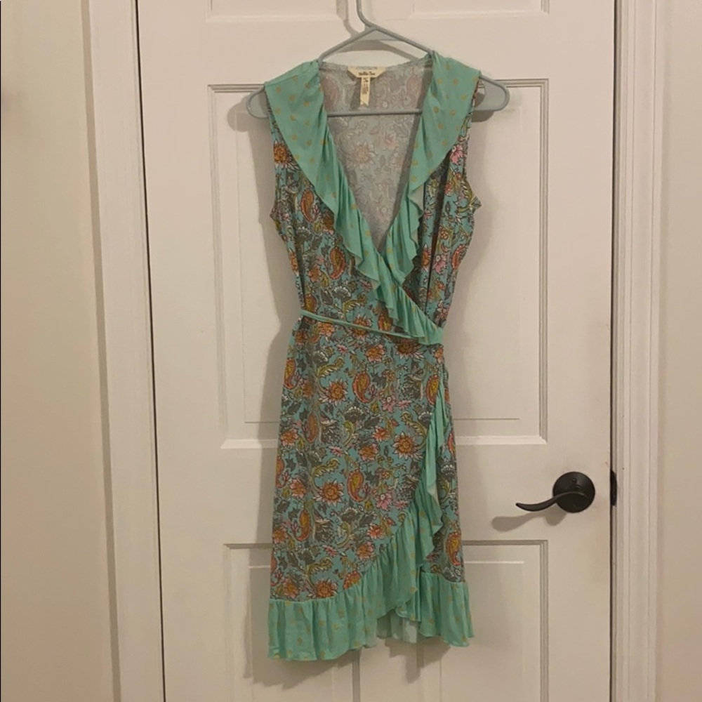 Mint Green Wrap Dress w Pink Paisley Print